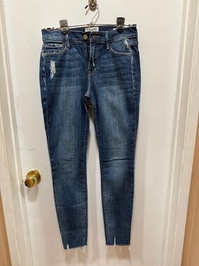 Frame Denim Blue Distressed Ankle Skinny Jeans